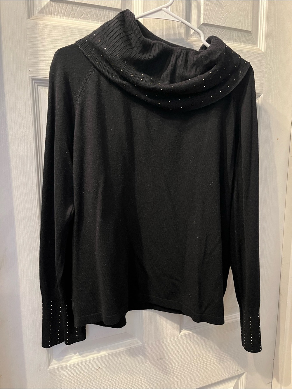 Black Women's Cowl Neck Sweater with Stud Detail
